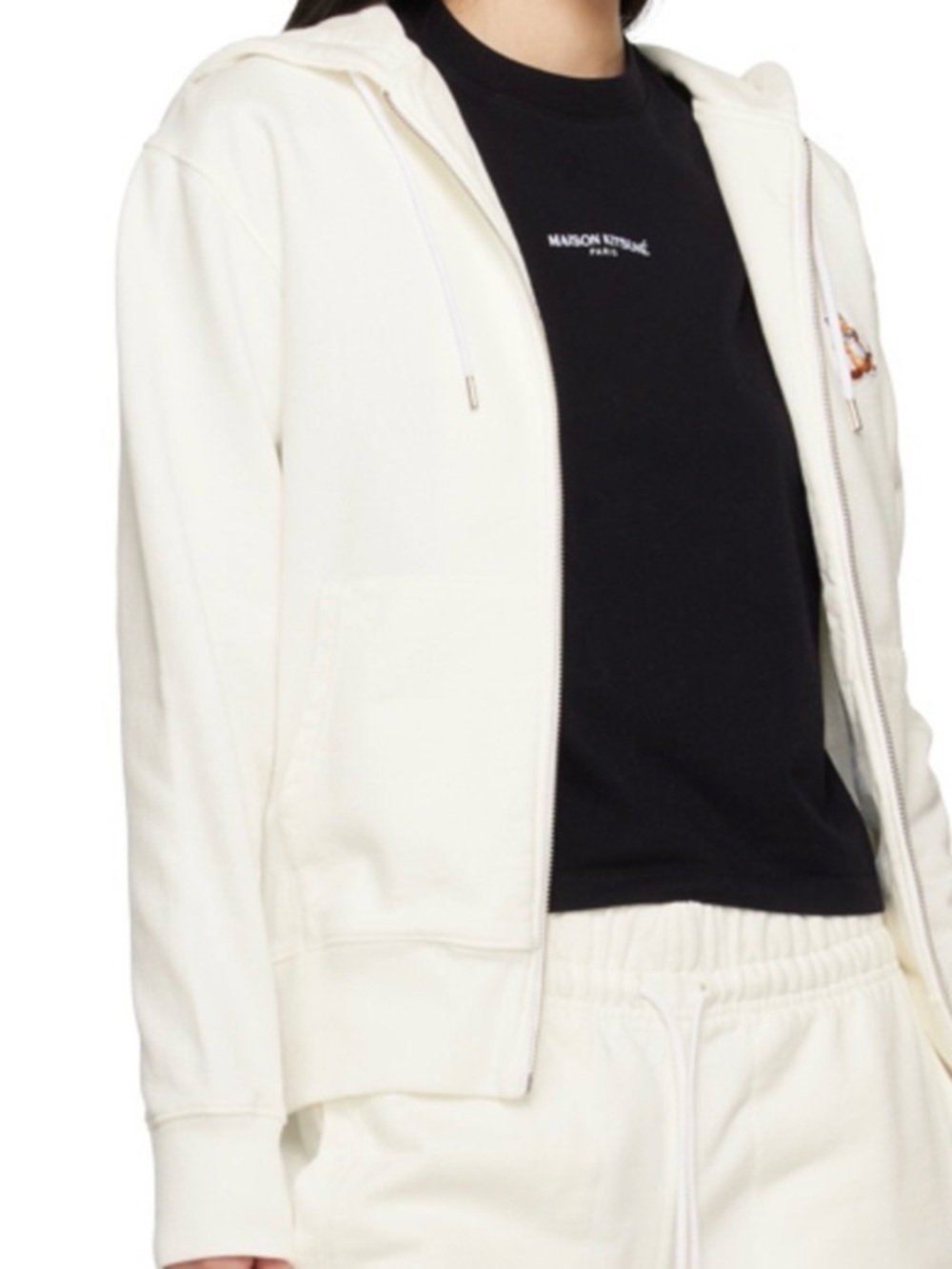 MAISON KITSUNE White Zip-Up Fox Patch Hoodie - Picture 8 of 8